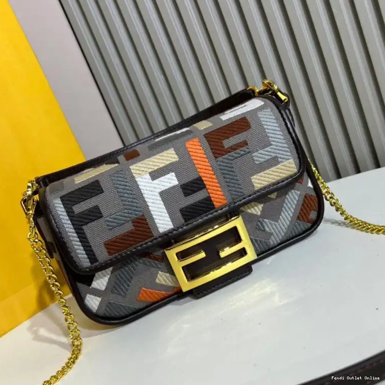 Affordable Motif Multi Canvas Fendi FF Grey In Mini Bag Baguette 0703
